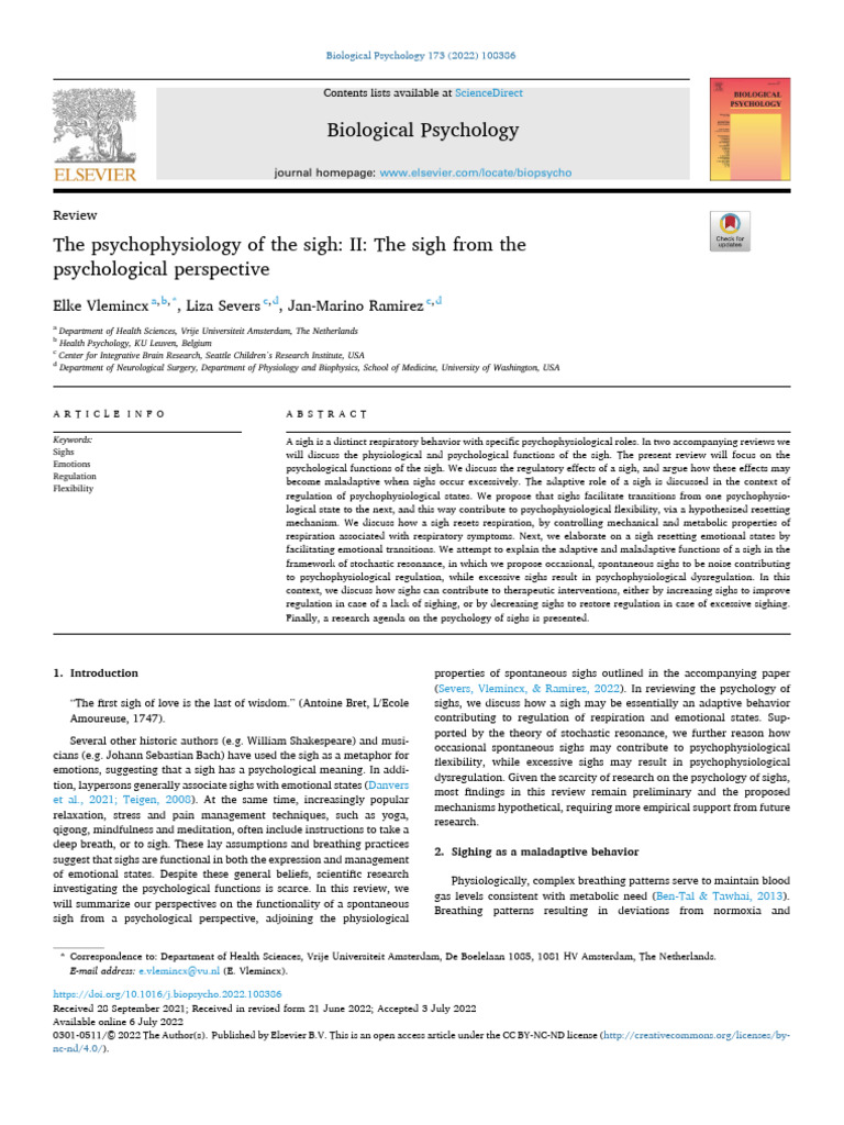 The Psychophysiology of the Sigh | PDF | Breathing | Stress (Biology)