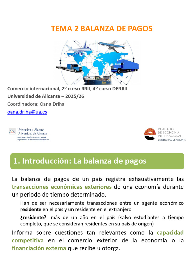 Tema 2. Balanza de Pagos | PDF | Balance de pagos | Dinero