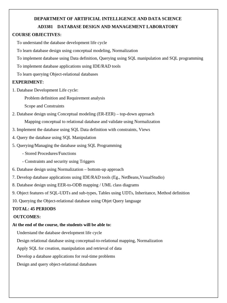 DBDM LAB MANUAL Sem 3 | PDF | Databases | Database Index