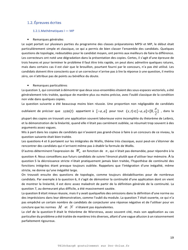 Mp Maths Mines 1 2017.Rapport | PDF | Mathématiques | Inégalité ...