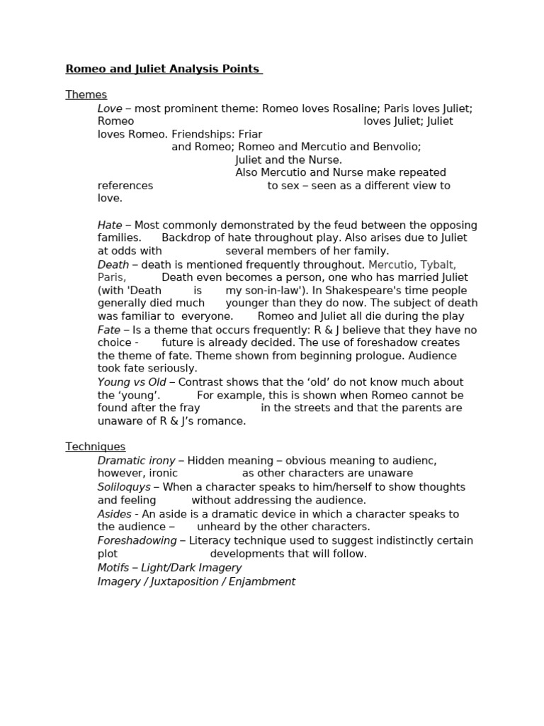Romeo-and-Juliet-Analysis-Points | PDF | Characters In Romeo And Juliet ...