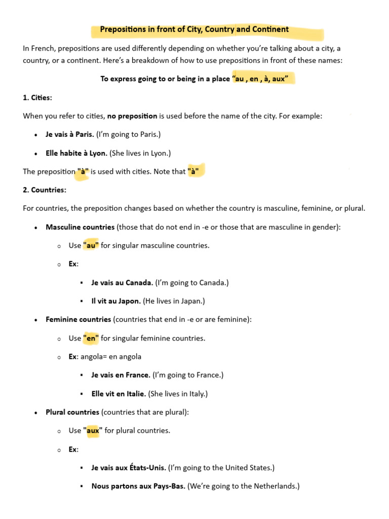 Prepositions in Front of City | PDF | Grammatical Gender | Plural