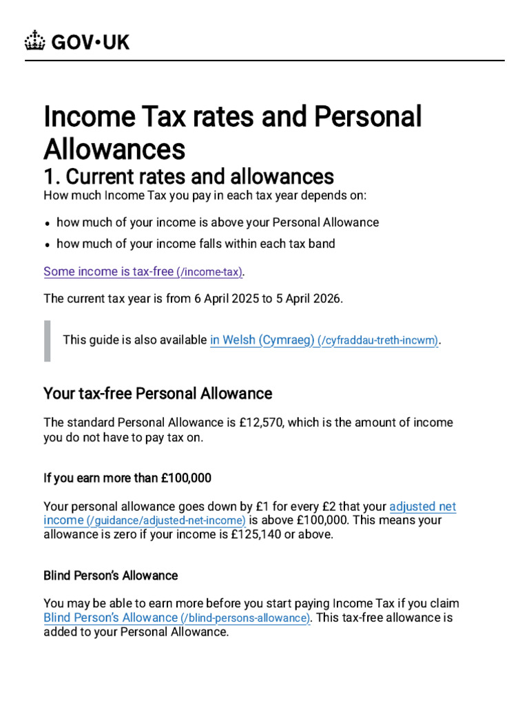 Print Income Tax Rates and Personal Allowances - GOV | PDF | Taxes ...