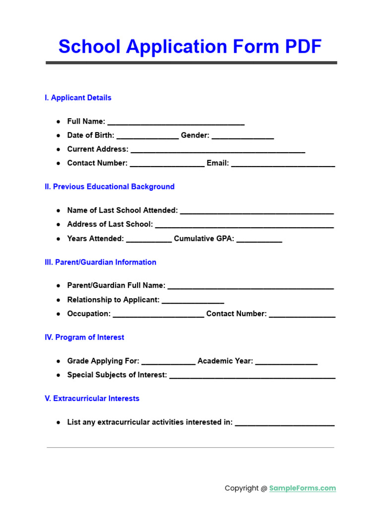 School Application Form PDF | PDF
