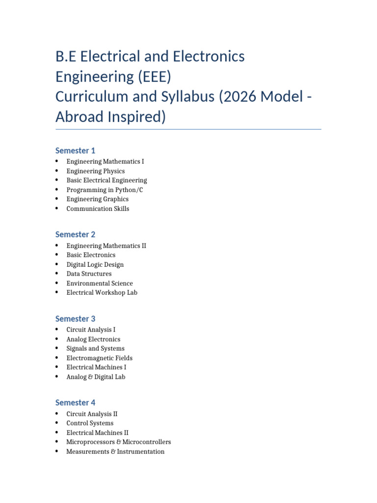 EEE 2026 Curriculum (1) | PDF
