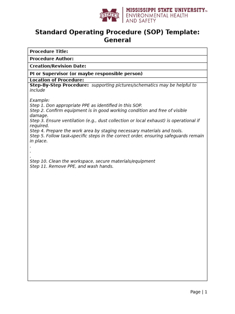 General Standard Operating Procedure SOP Template | PDF | Personal ...