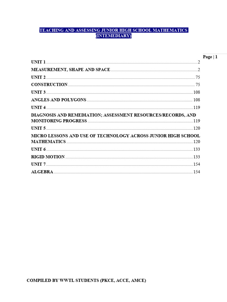 Teaching and Assessing Junior High School Mathematics | PDF | Shape ...