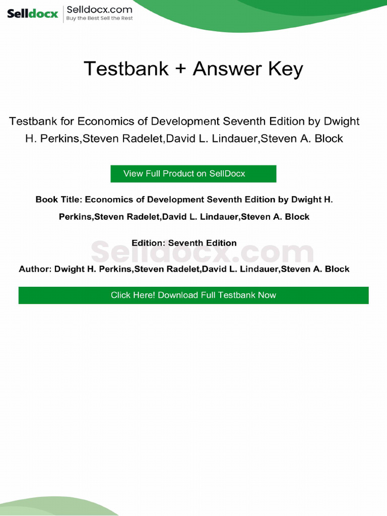 Testbank for Economics of Development Seventh Edition by Dwight H ...