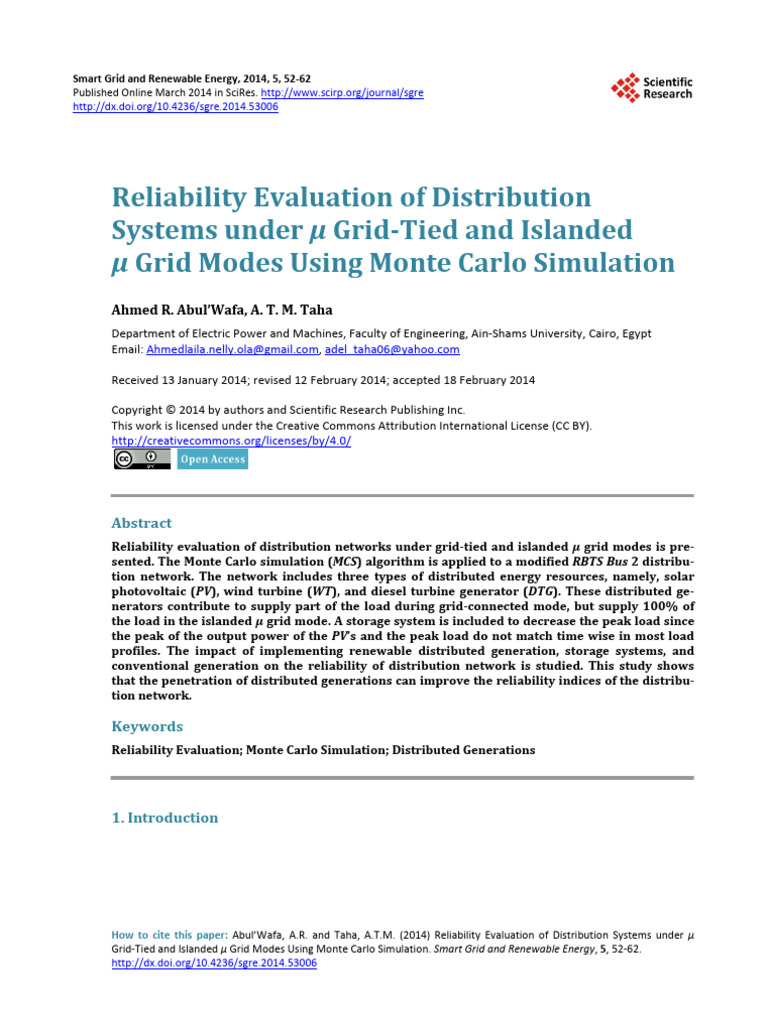 Reliability Evaluation of Distribution | PDF | Distributed Generation ...