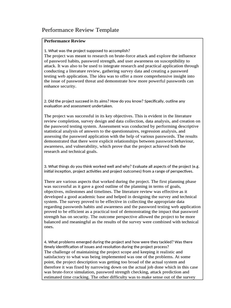 Performance Review Template (1) | PDF | Password | Statistics