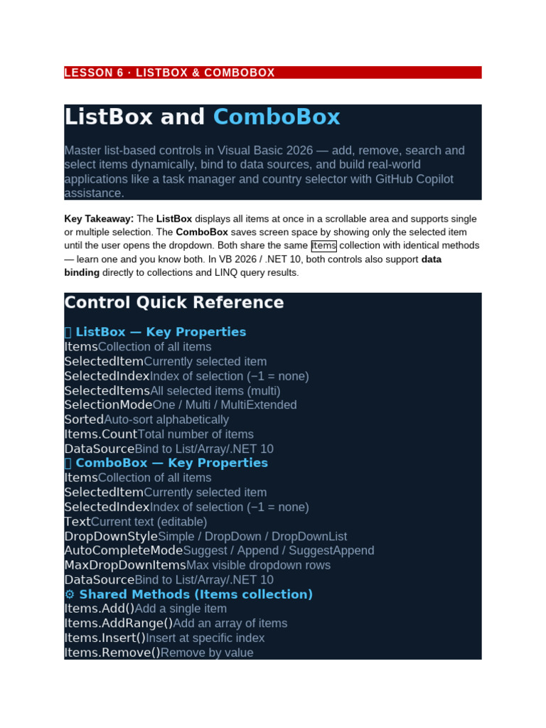 Lesson 6 · Listbox & Combobox | PDF | Computing | Computer Programming
