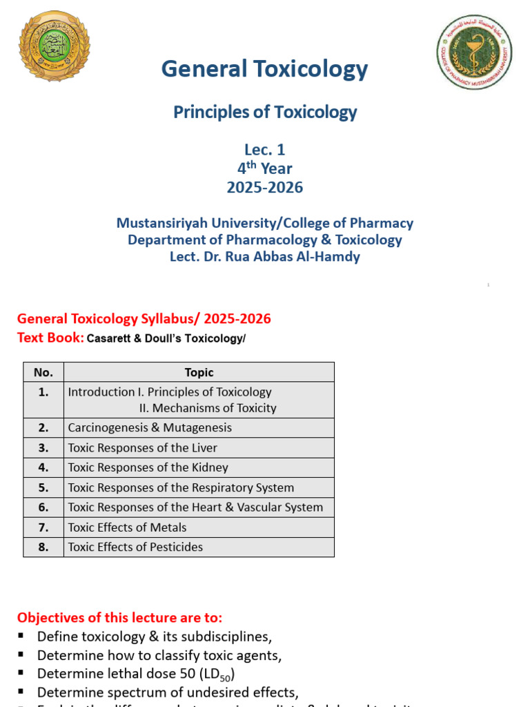 Lec. 1 Principles of Toxicology | PDF | Toxicology | Toxicity