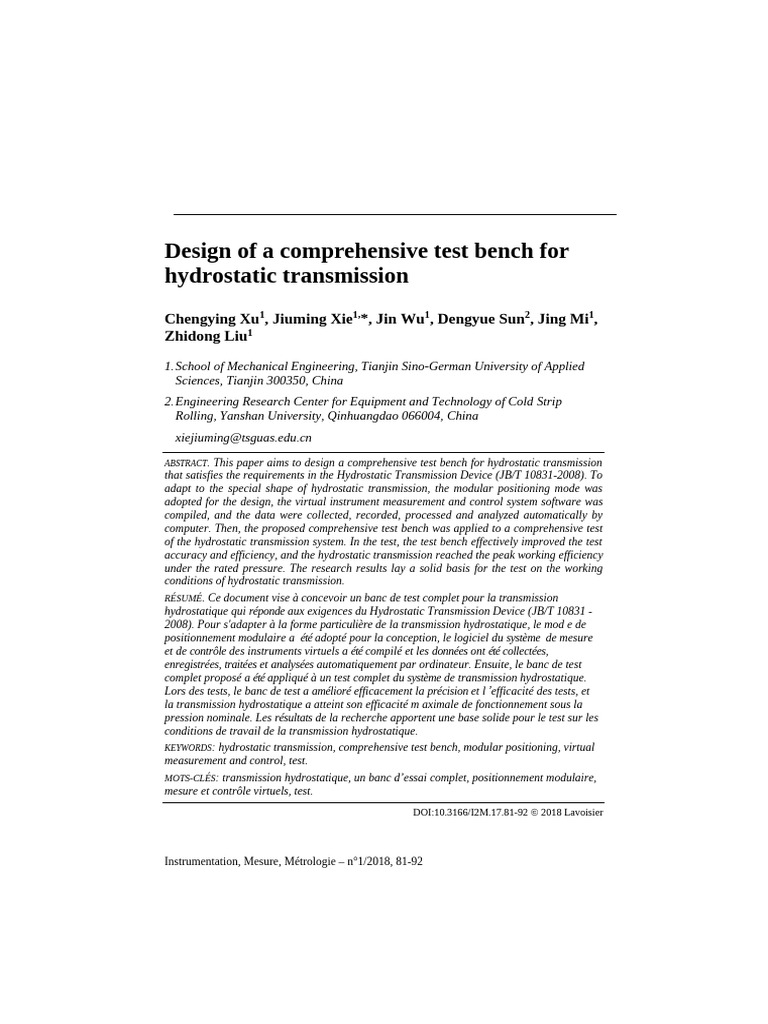 Hydraulic Test Bench | PDF | Instrumentation | Electric Motor
