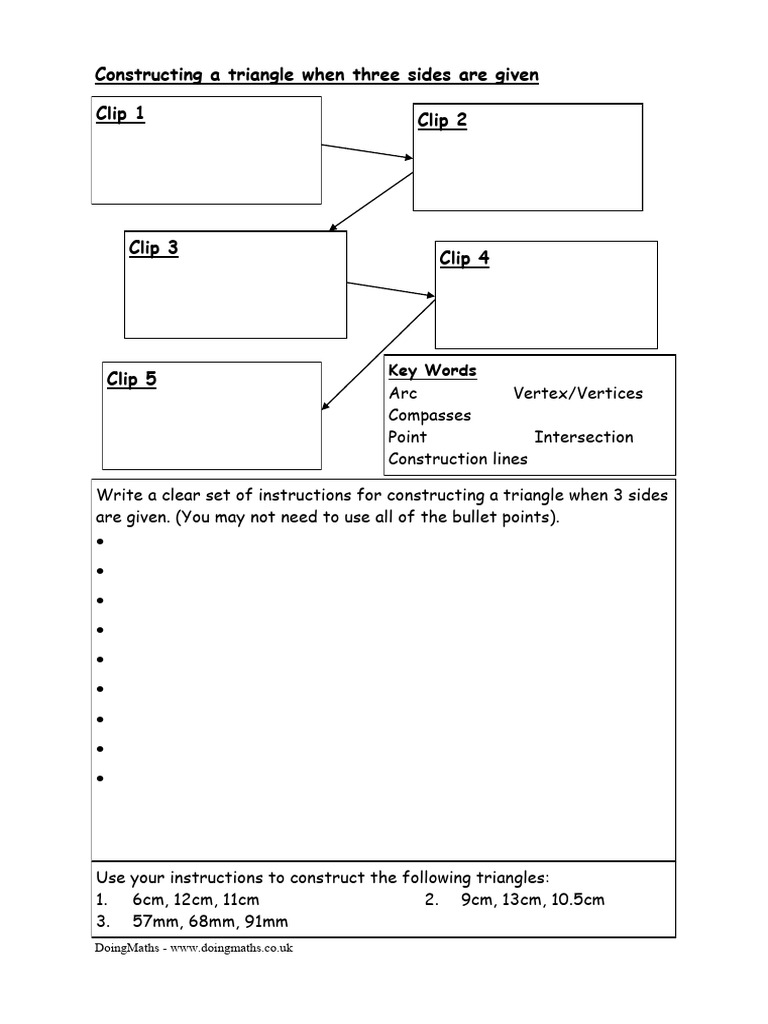 Constructing an Sss Triangle Writing Frame | PDF