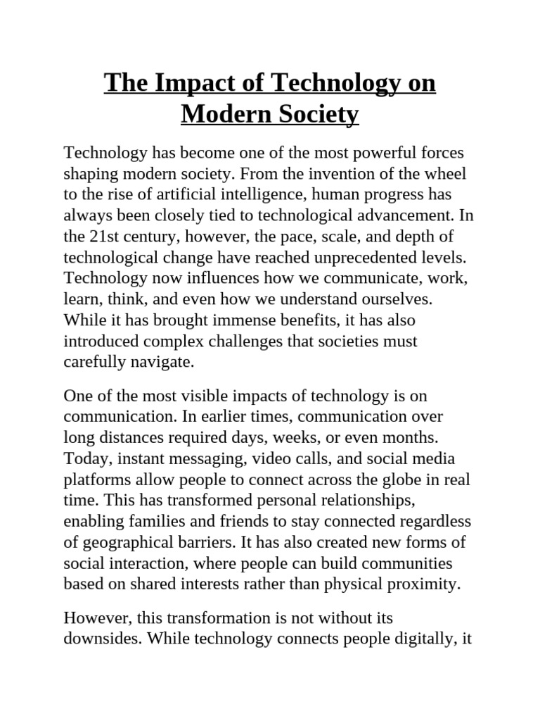 The Impact of Technology on Modern Society | PDF | Artificial ...