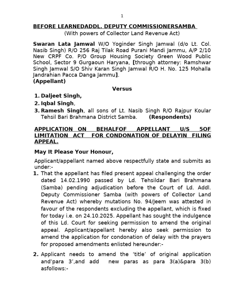 Application for condonation of delay | PDF | Public Law | Justice