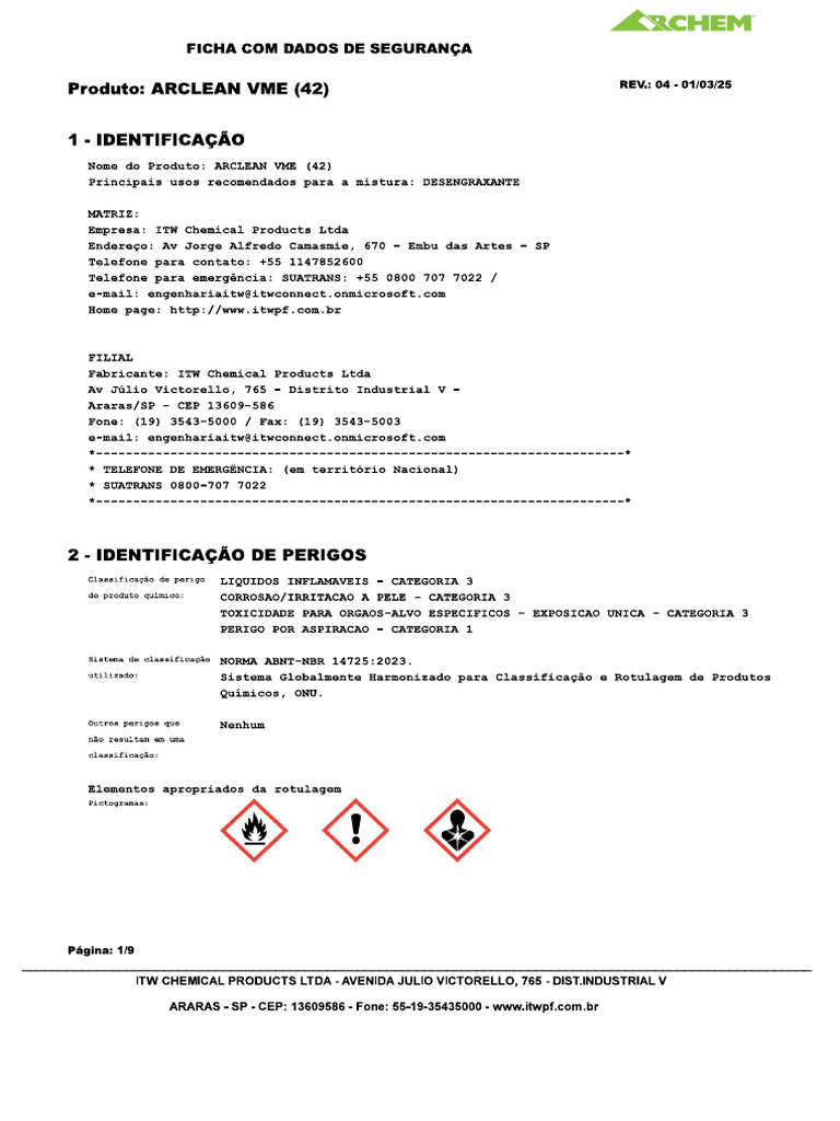 Fds - Desengraxante Arclean Vme (42) 01-03-2025 | PDF