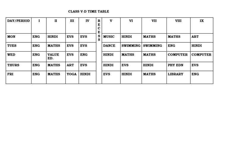CL VD Time Table | PDF