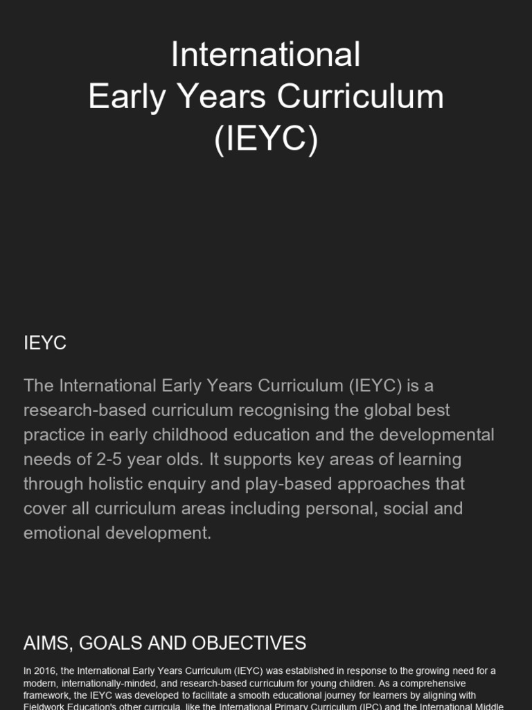 International Early Years Curriculum (IEYC) | PDF | Learning | Curriculum