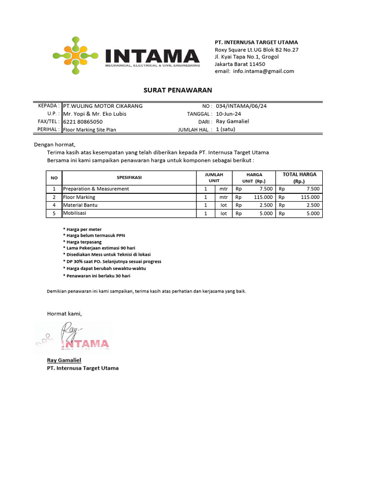 Surat Penawaran Wuling Motor Cikarang | PDF