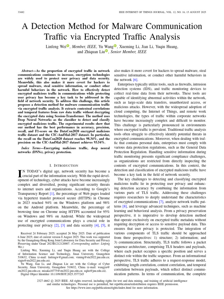 A Detection Method for Malware Communication Traffic via Encrypted ...