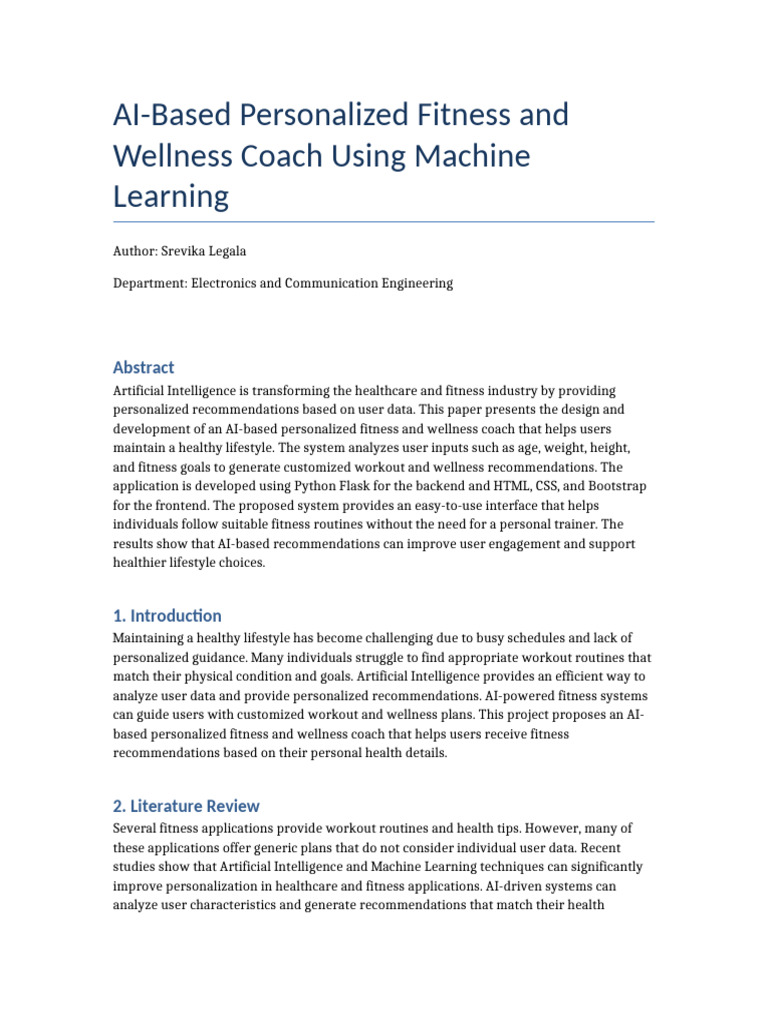 AI Fitness Coach Research Paper Template | PDF | Artificial ...