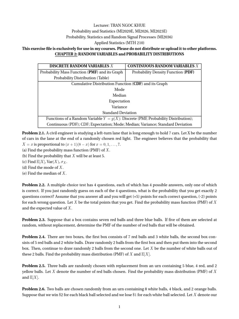 CHAPTER 3_EXERCISES_Part I | PDF | Probability Distribution | Variance