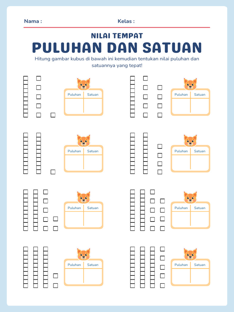 Nilai Tempat Puluhan Dan Satuan Numerasi Matematika Lembar Kerja Biru ...