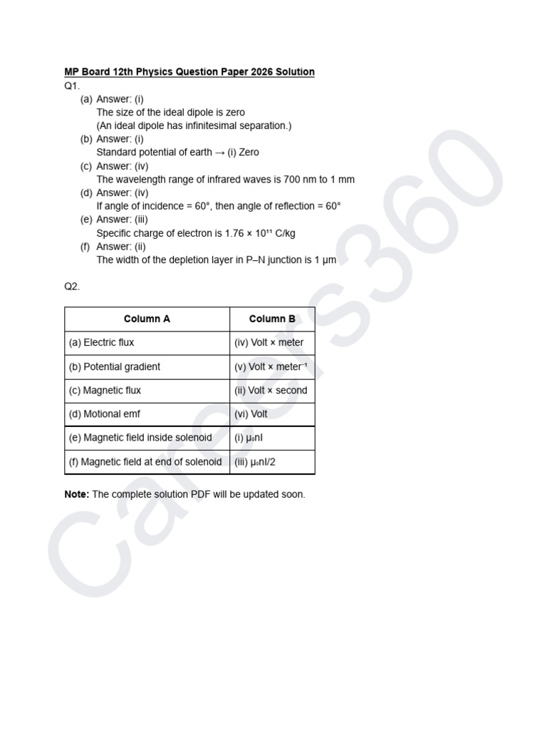 MP Board 12th Physics Answer Key 2026_1773226279416 | PDF