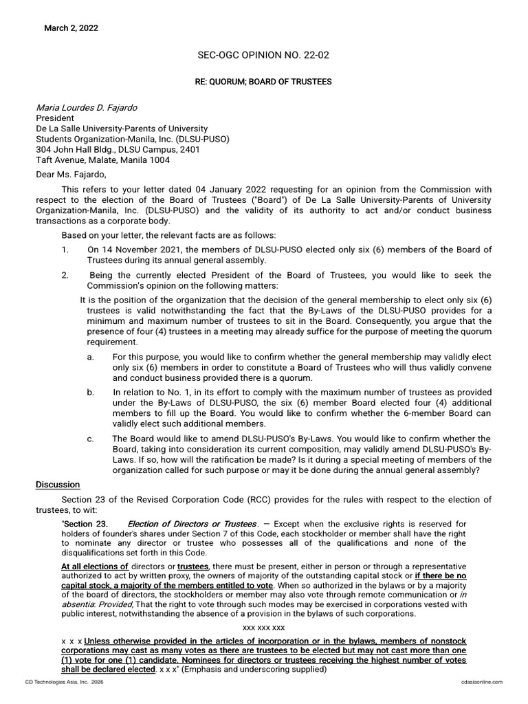Re_ Quorum; Board of Trustees | PDF | Board Of Directors | Quorum