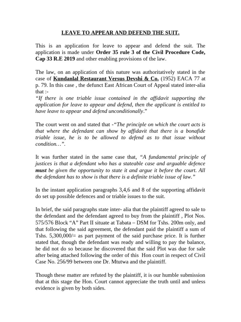 Leave to Appear and Defend-notice | PDF | Judgment (Law) | Summary Judgment