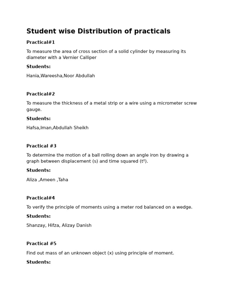 Students Wise Practical List 9 | PDF