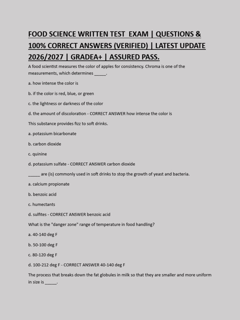 FOOD SCIENCE WRITTEN TEST EXAM | PDF