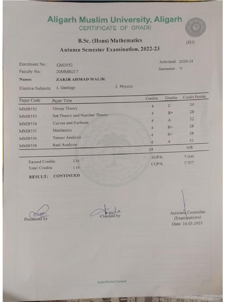 1st,2nd,3rd,4th and 5th Semester Marksheet | PDF