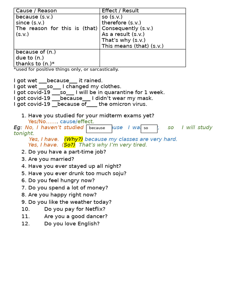 Unit 4 - p87 - Cause and Effect (Answers) | PDF