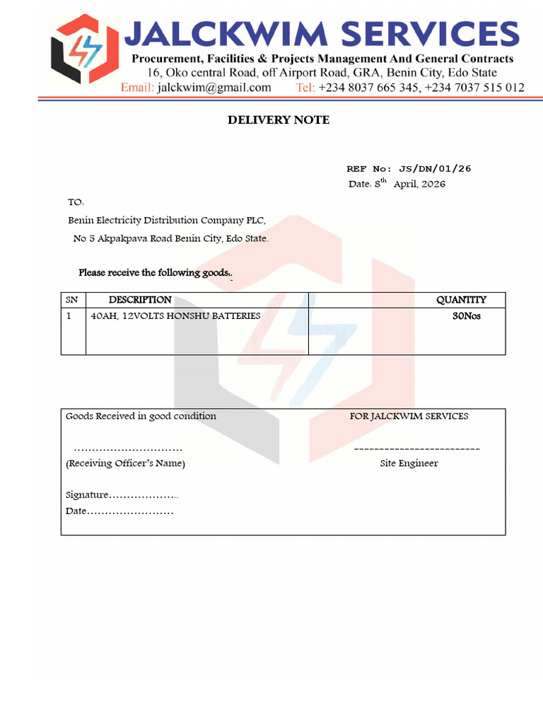 UPS Battery Delivery Note | PDF