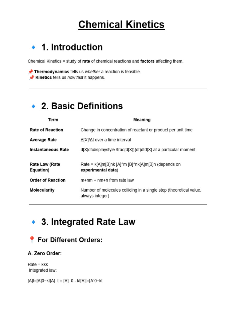 Chemical Kinetics(Notes) | PDF | Chemical Kinetics | Reaction Rate