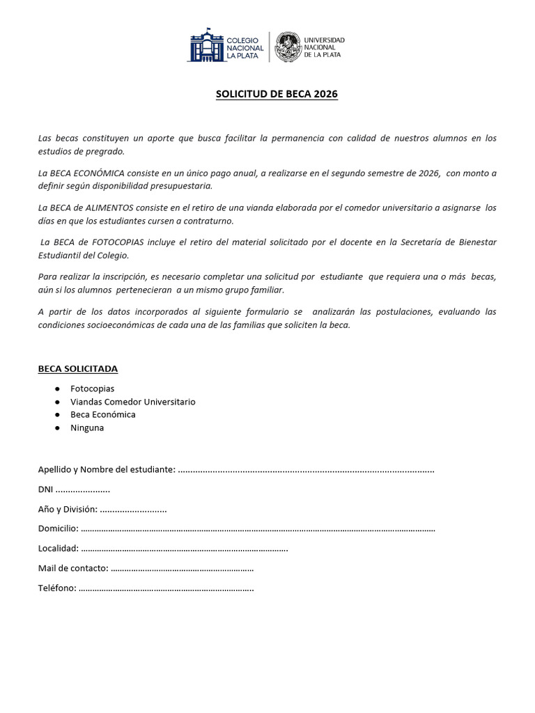 Solicitud de Becas 2026 | PDF