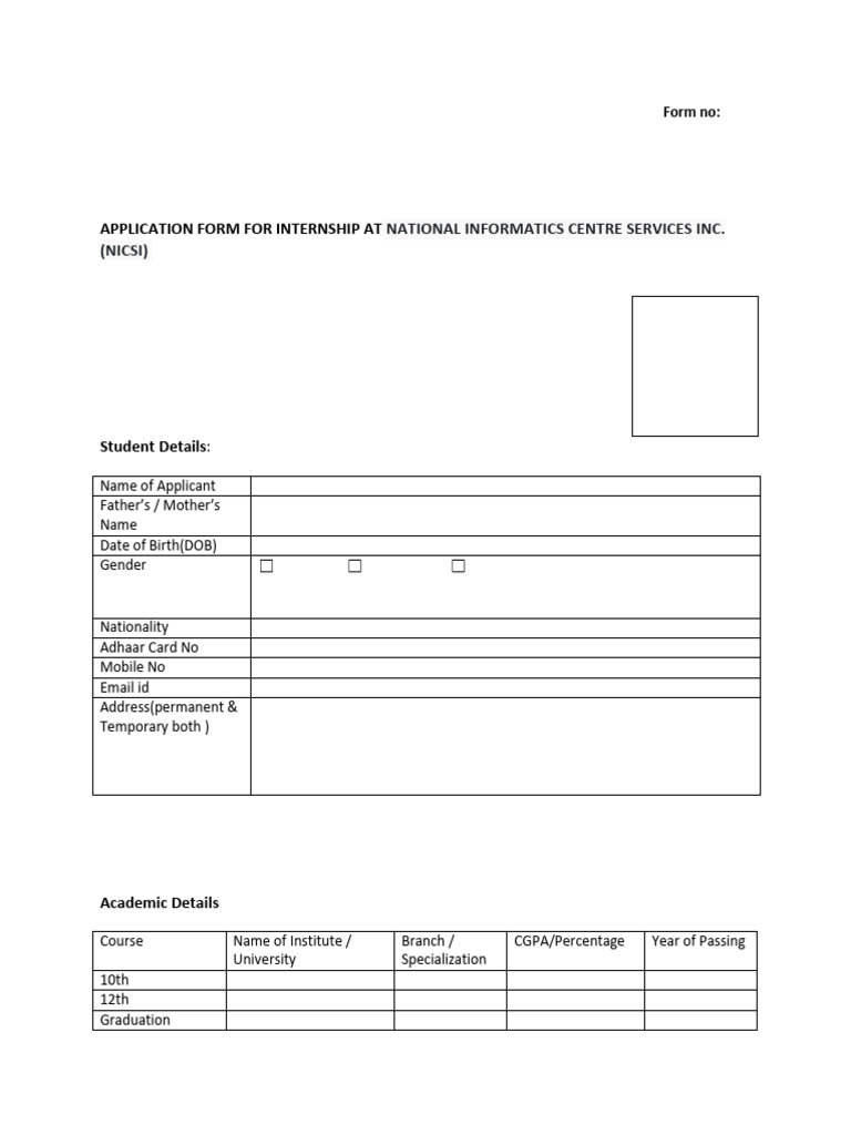 Application Form Internship NICSI 2026 | PDF