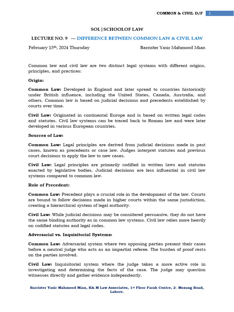 SOL 8 - -Difference Between Common and Civil Law | PDF | Common Law ...