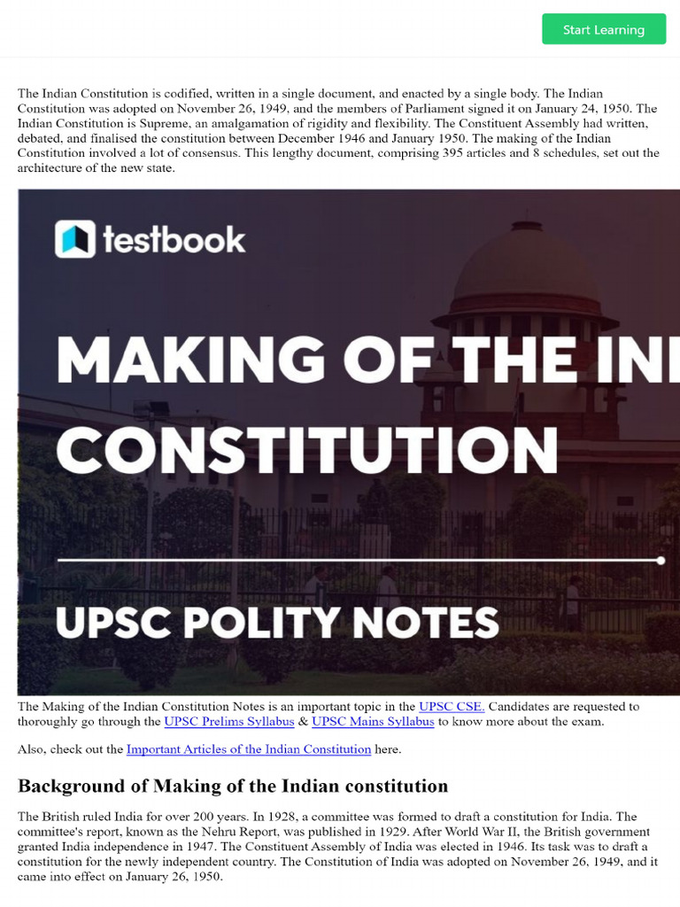 Making of the Indian Constitution UPSC Notes PDF Download | PDF