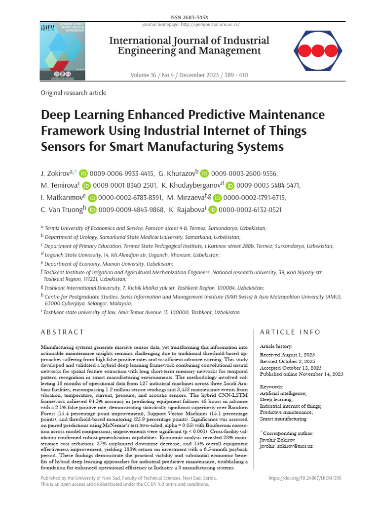 Deep Learning Enhanced Predictive Maintenance Fram | PDF | Applied ...