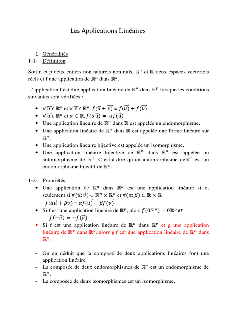 Maths - LES APPLICATIONS LINEAIRES | PDF | Base (algèbre linéaire ...