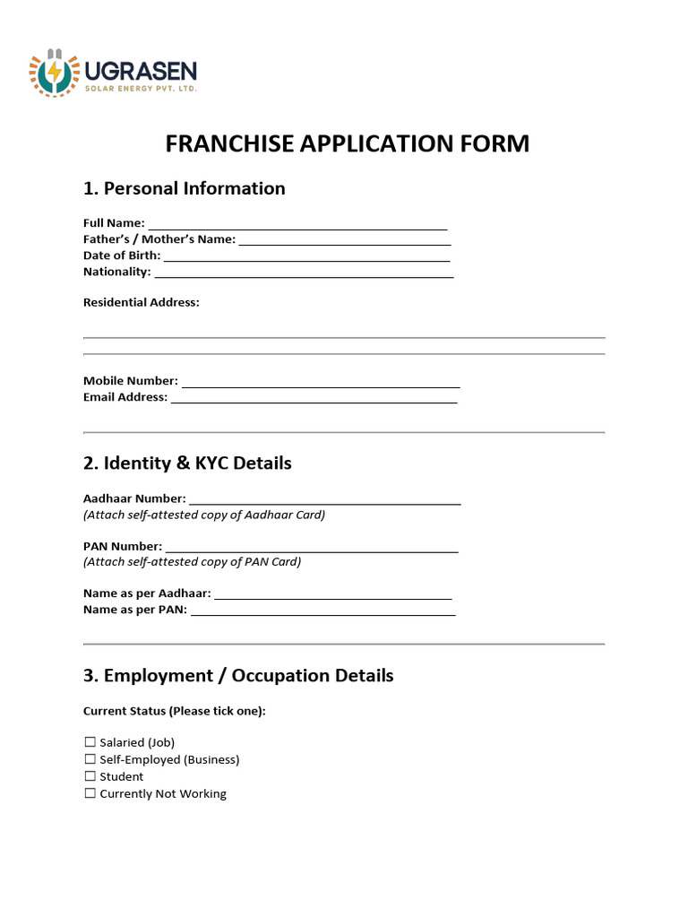 Franchise Application Form | PDF