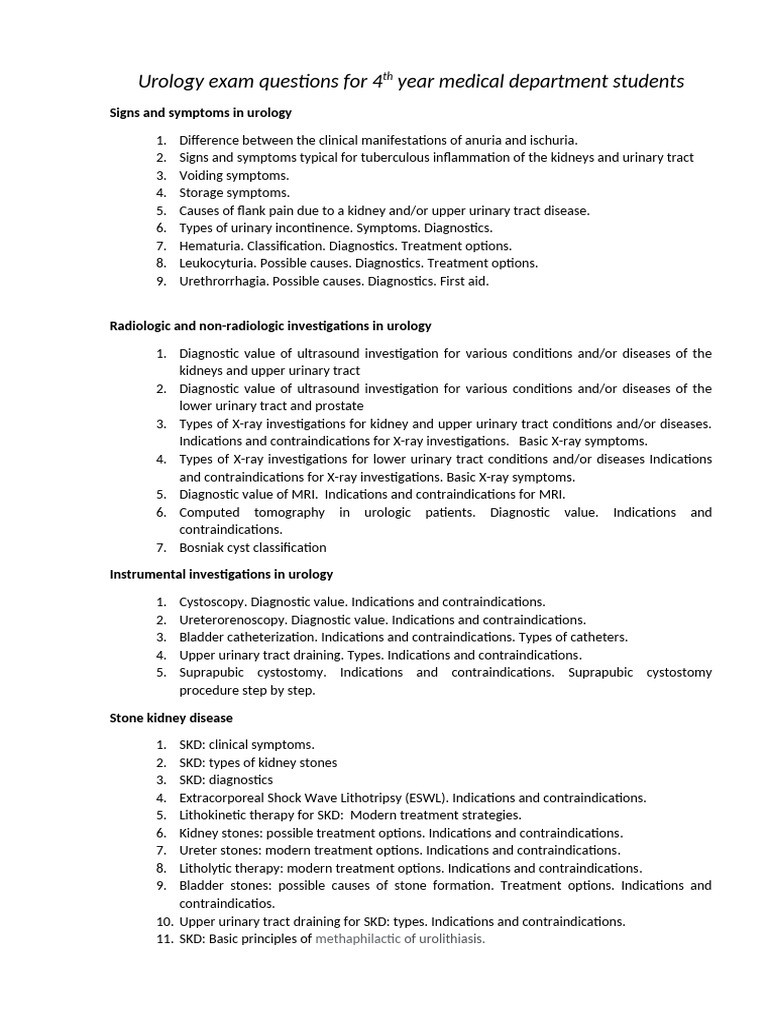 Urology Exam Questions | PDF | Urinary System | Urology