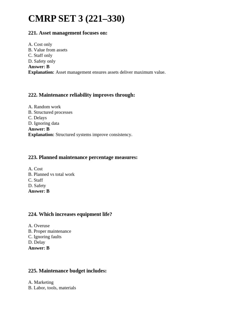 CMRP Set 3 Answers | PDF | Reliability Engineering | Systems Engineering