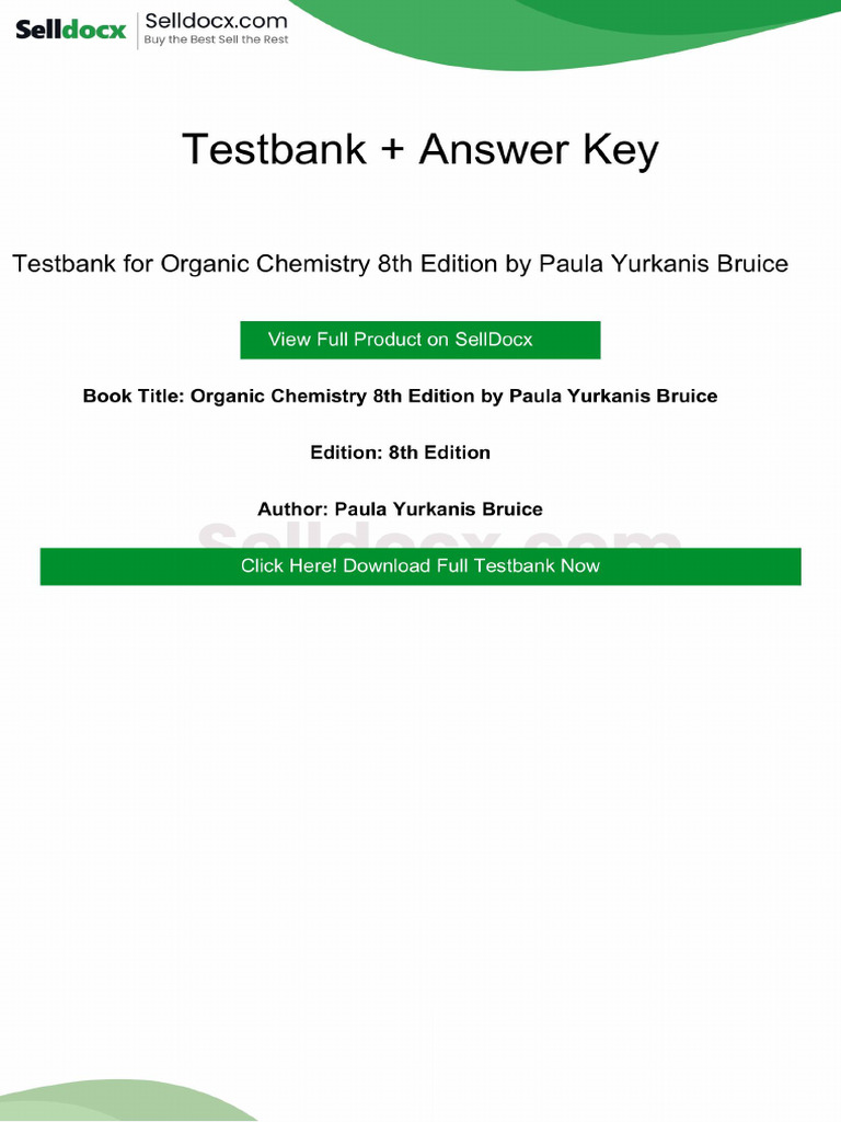 Testbank for Organic Chemistry 8th Edition by Paula Yurkanis Bruice ...