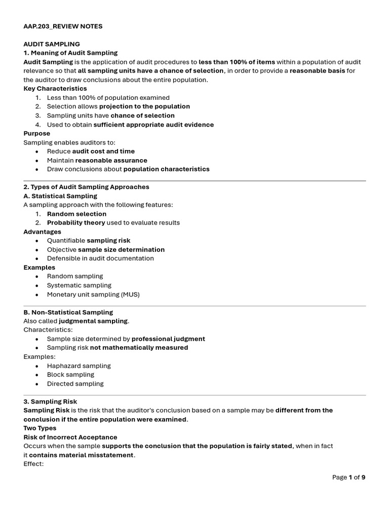 3 Audit Sampling Review Notes and Quizzer STUDENTS | PDF | Audit ...