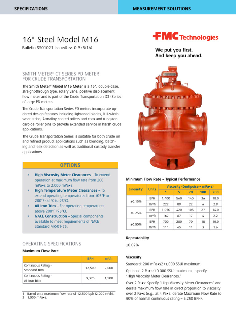 Smith Meter Model M16 Meter Specifications | PDF | Mechanical Engineering