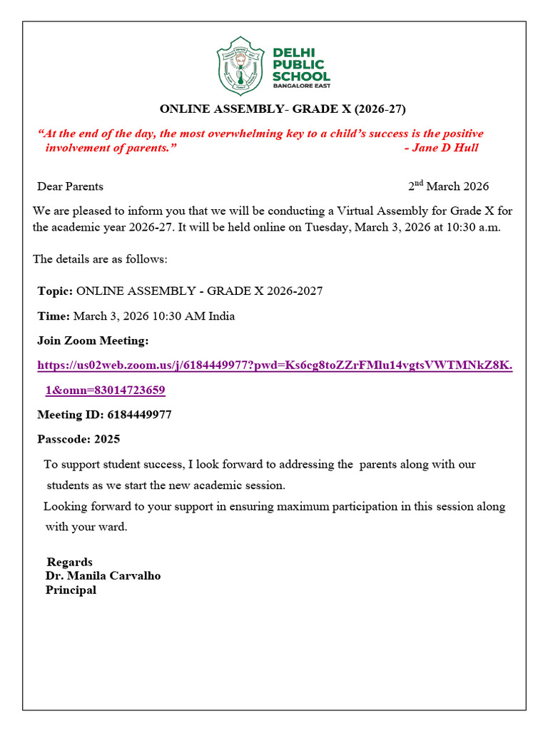 Grade x Circular for Online Assembly 2026-27 | PDF
